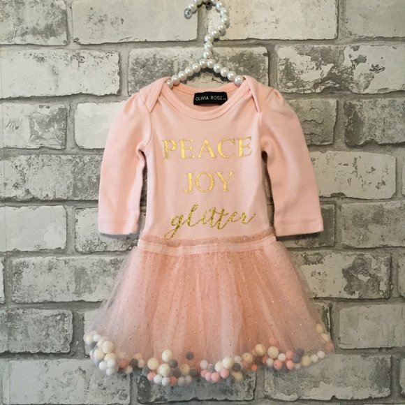 Olivia Rose PEACE JOY GLITTER Dress 3-6 Months - Picture 1 of 5